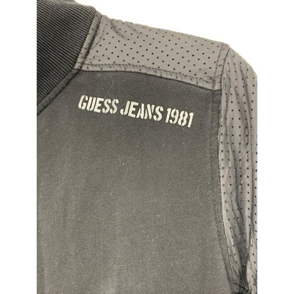 Mens Guess Sweatshirt Full Zip Perf Mixed Media stand Collar M 3072 Terry Black - Picture 5 of 10